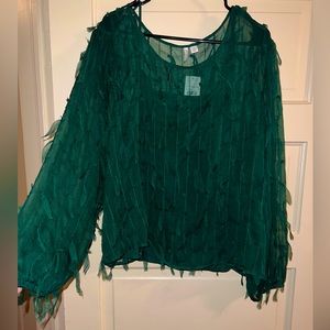 Cato emerald green long sleeve fringe dressy/casual top